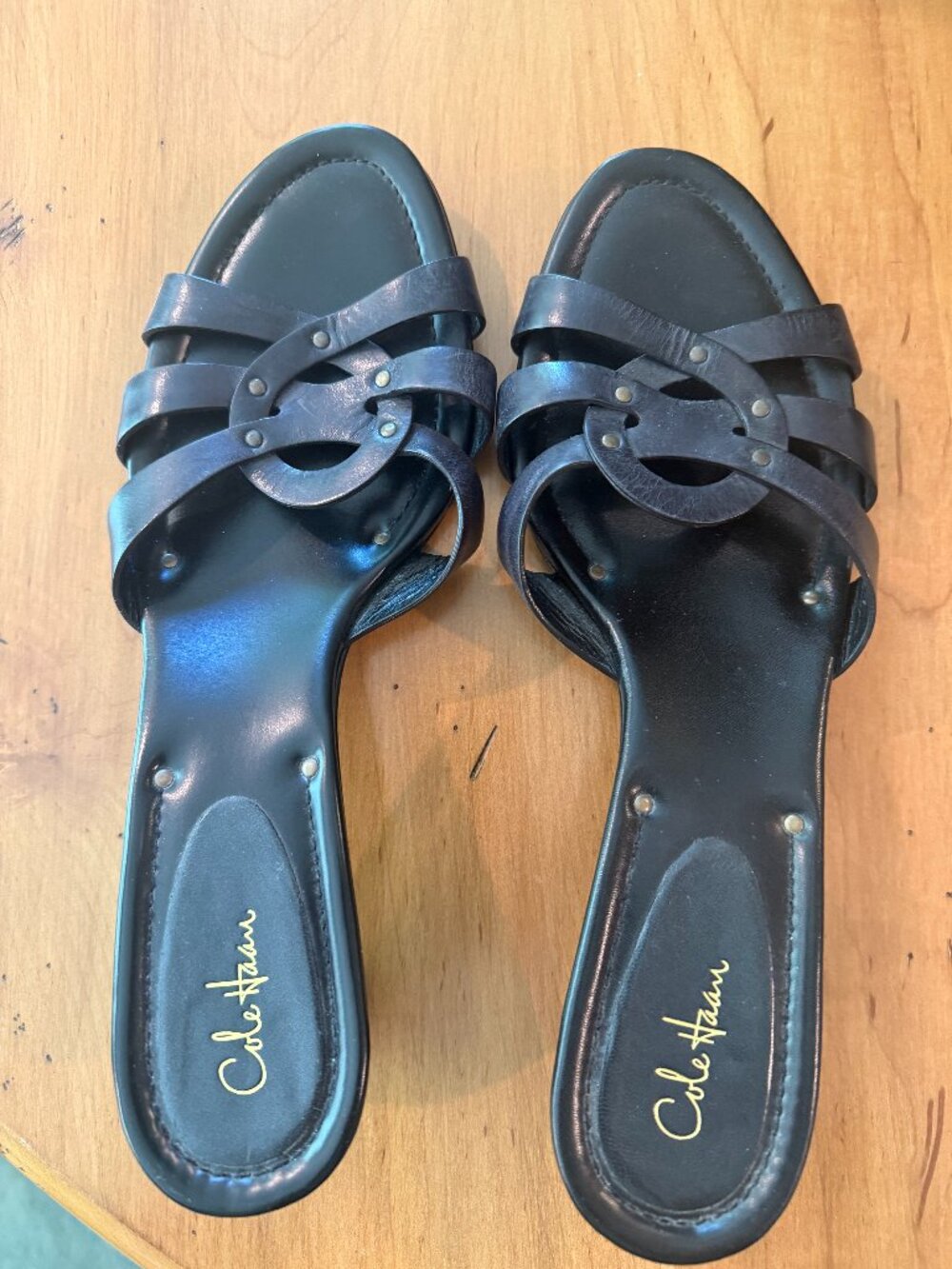 Cole Haan Blalck Leather Strappy Slide Sandals Ring buckle 11 AA